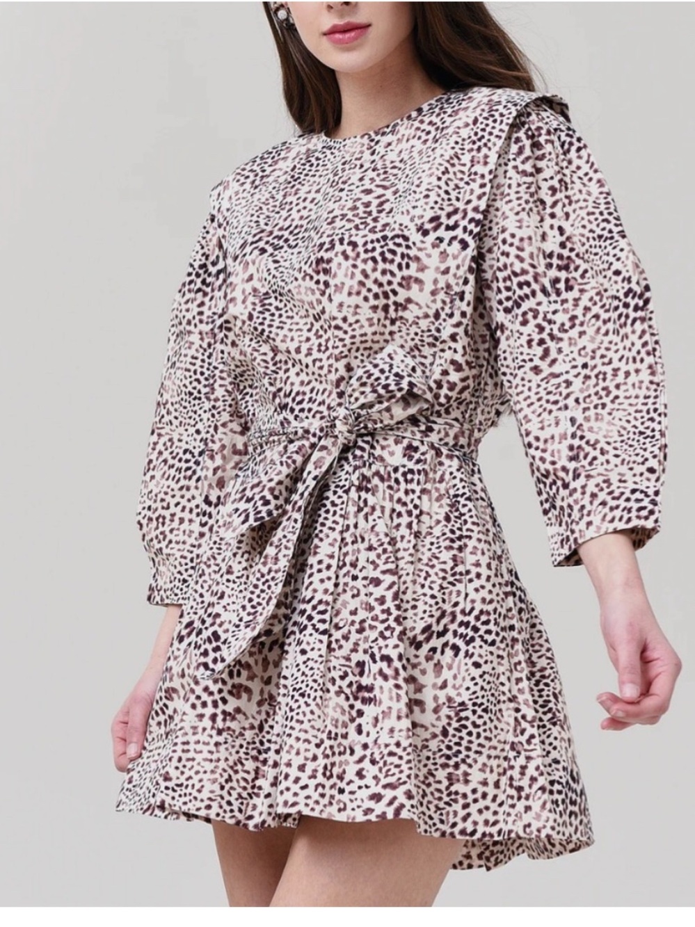 SEA New York Leopard Print Puff Sleeve Belted Mini Dress Size 4